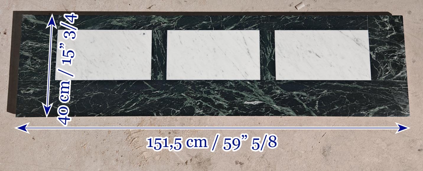 Louis XIV style mantel with acroterions in Vert de Mer marble-9