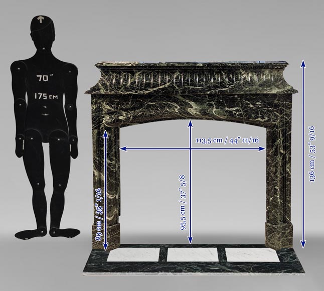 Louis XIV style mantel with acroterions in Vert de Mer marble-11