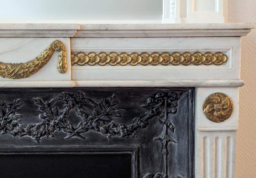 Louis XVI style mantel with garland and frieze of flowers-10