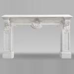  Napoleon III style fireplace in Carrara marble, decorated with a fruit frieze