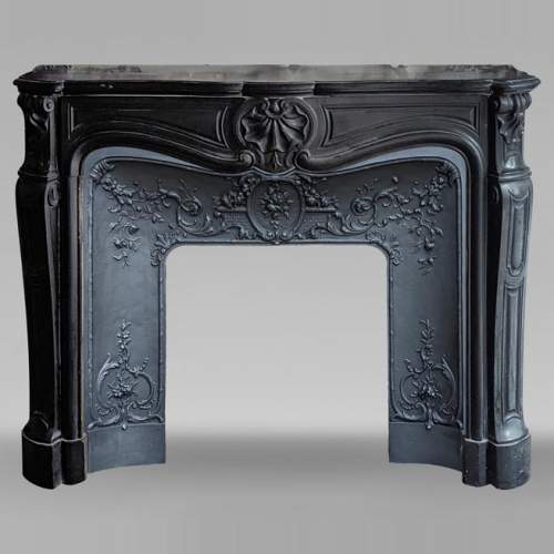 Louis XV style three shell mantel carved in fine black marble