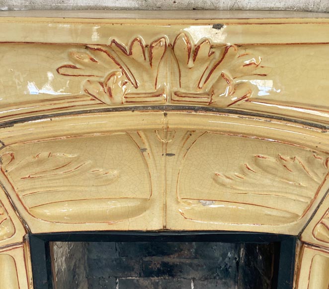 Louis Majorelle (design attributed to), Yellow Art Nouveau mantelpiece with sunflowers-1