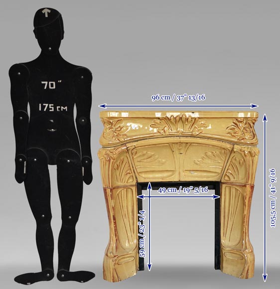 Louis Majorelle (design attributed to), Yellow Art Nouveau mantelpiece with sunflowers-10