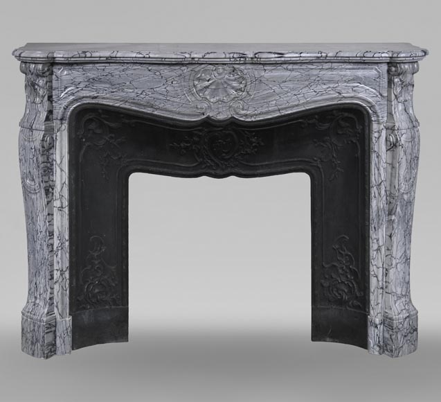 Louis XV style mantel with three carved shells in Bleu Fleuri marble-0