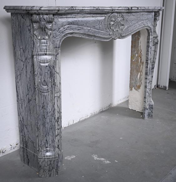 Louis XV style mantel with three carved shells in Bleu Fleuri marble-3
