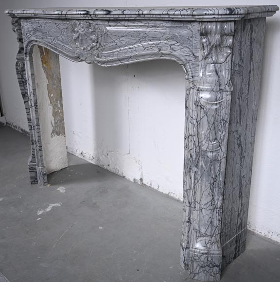 Louis XV style mantel with three carved shells in Bleu Fleuri marble-6