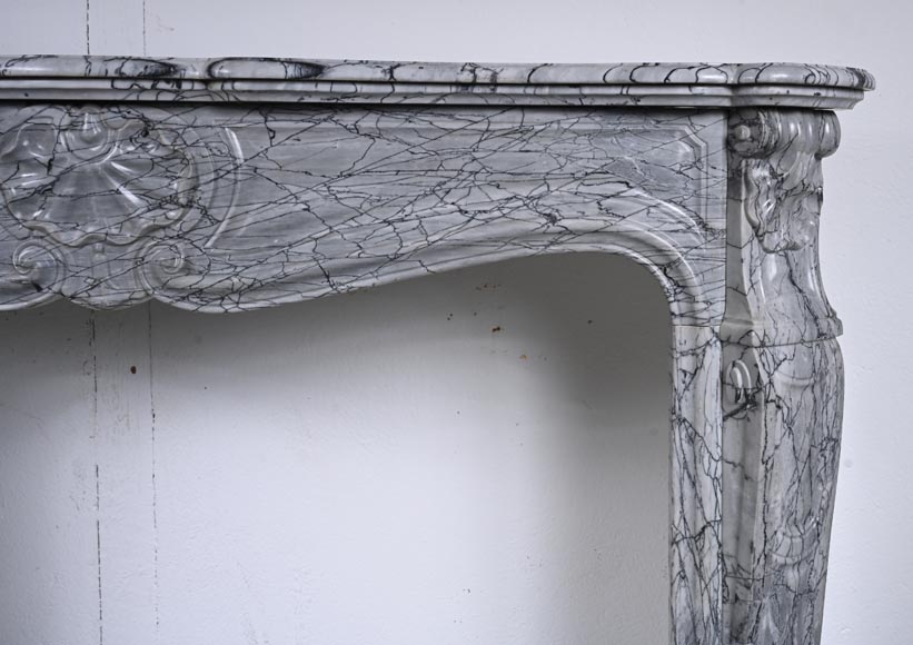 Louis XV style mantel with three carved shells in Bleu Fleuri marble-7
