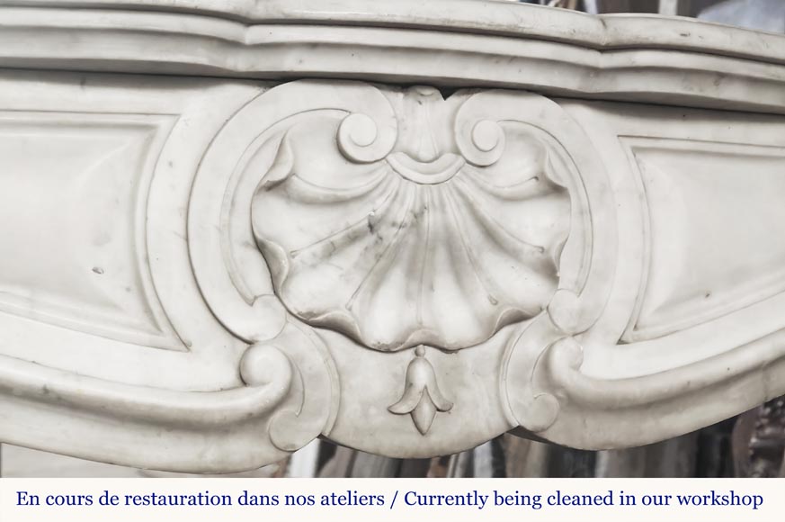 Louis XV style fireplace with three shells, in Carrara marble-2