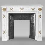  Louis XVI style fireplace in Carrara marble and bronze