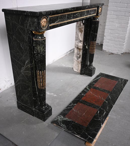 Louis XVI style mantel in Vert de Mer marble with detached columns-2
