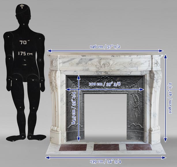 ‪✝︎ MARBLE 白 ドレス ‪✝︎ Curved Louis XVI style mantel in Arabescato marble decorated with