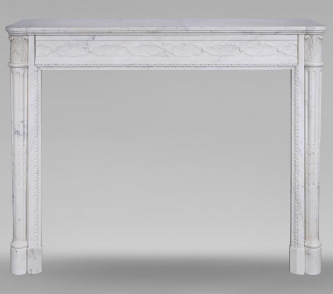 Louis XVI style Carrara marble mantel with half-columns-0