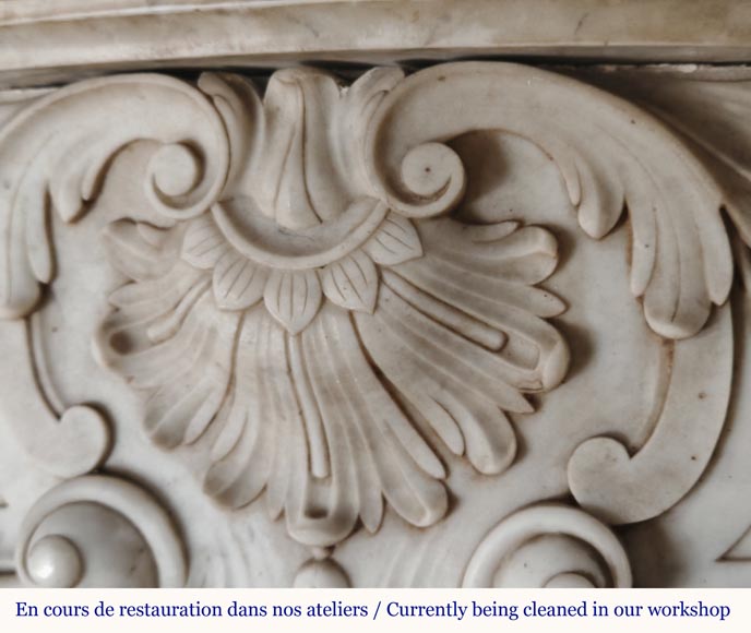 Louis XV style mantel in Carrara marble adorned with a finely carved palmette-5