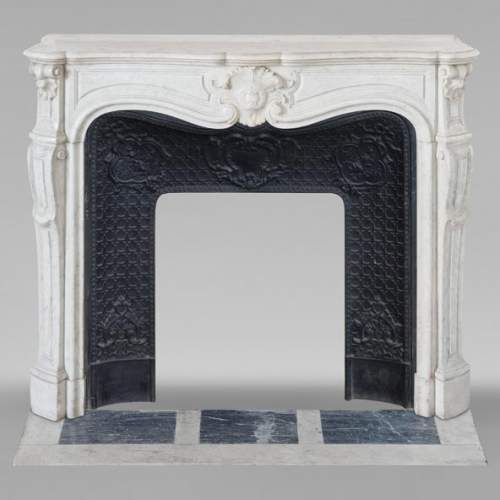 Louis XV style Carrara marble mantel with palmette décor