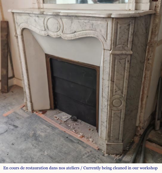 Louis XV style Pompadour mantel in veined Carrara marble-4