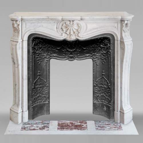 Louis XV style three shell mantel carved in Carrara marble