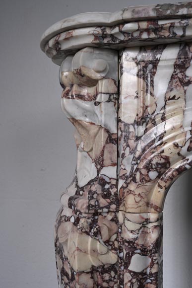 Louis XV style three shell mantel carved in Breche de Médicis-6
