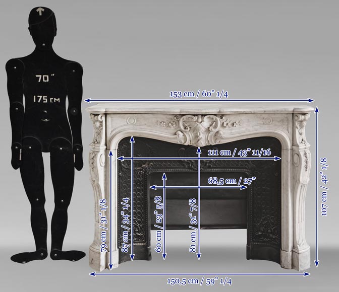 Louis XV style mantel in highly carved Carrara marble - Marble