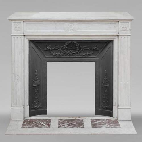Louis XVI style mantel carved in Carrara marble with sunflower