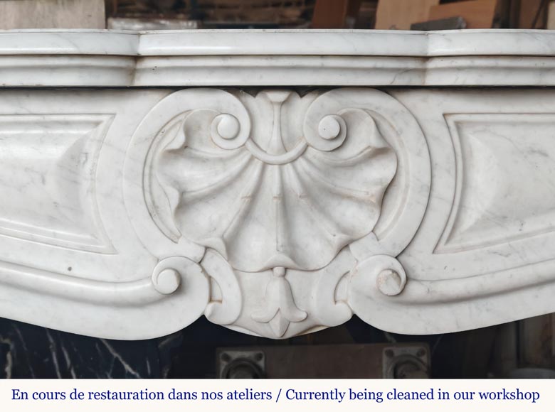 Louis XV style mantel with three shells carved in Carrara marble-1