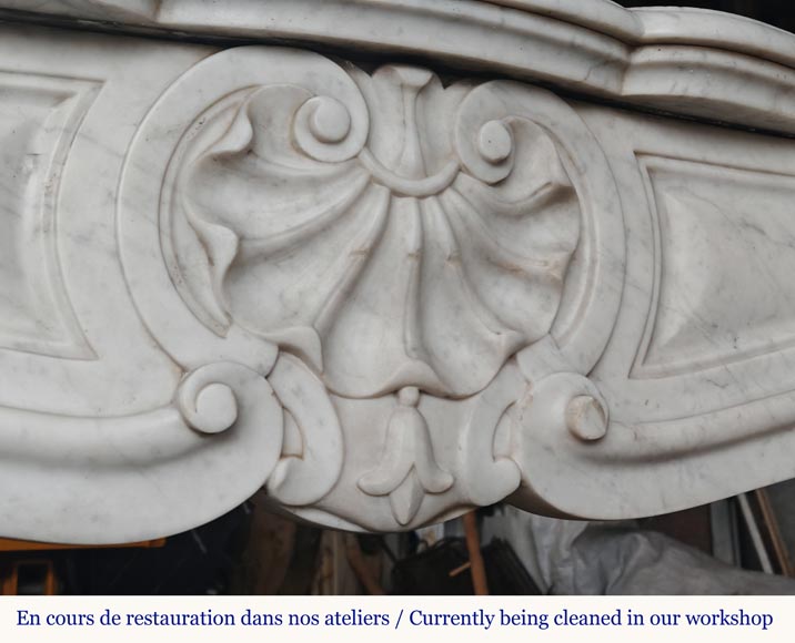 Louis XV style mantel with three shells carved in Carrara marble-2