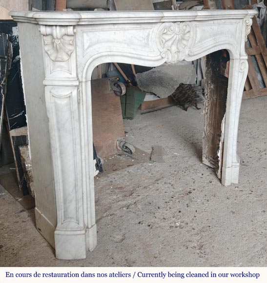 Louis XV style mantel with three shells carved in Carrara marble-3