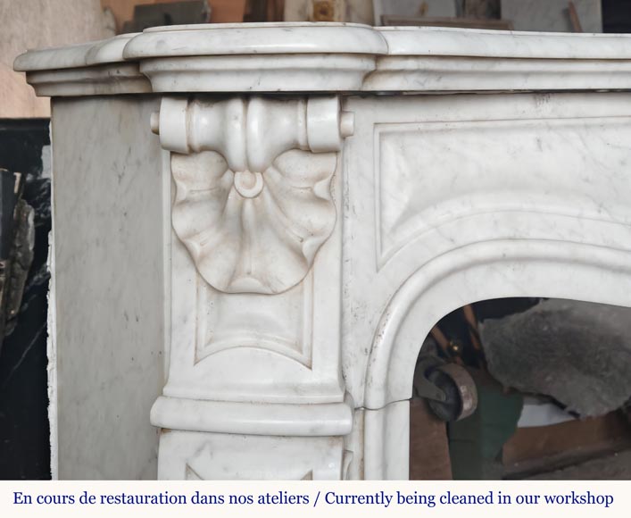 Louis XV style mantel with three shells carved in Carrara marble-4