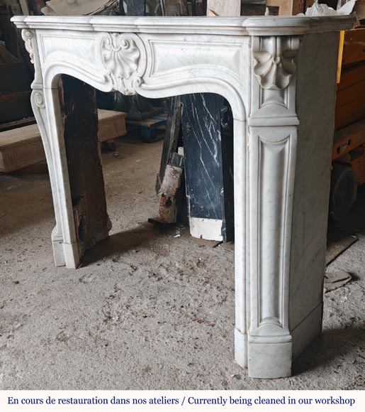 Louis XV style mantel with three shells carved in Carrara marble-6