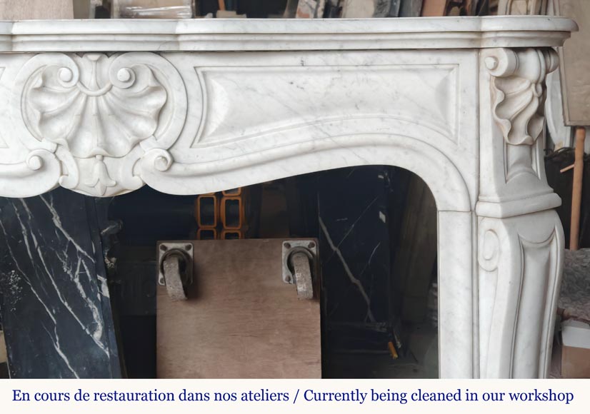 Louis XV style mantel with three shells carved in Carrara marble-7