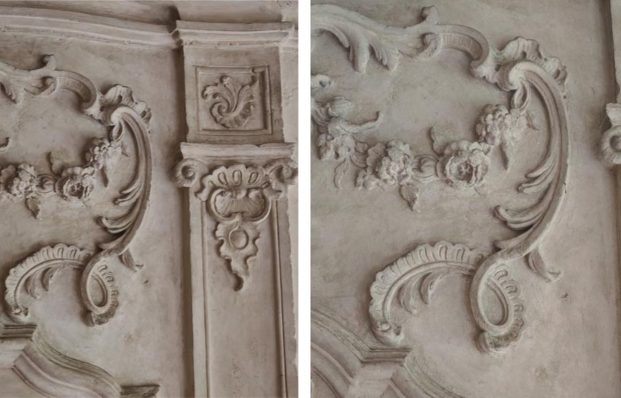 Louis XV period stone mantel with carved overmantel-7