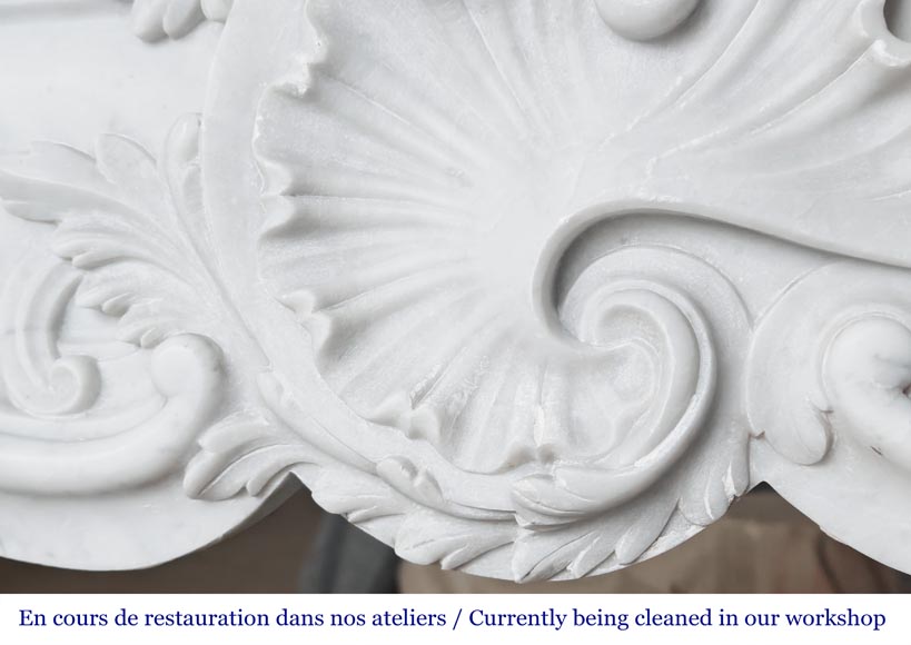 Louis XV style fireplace with an asymmetrical shell, in Carrara marble-3