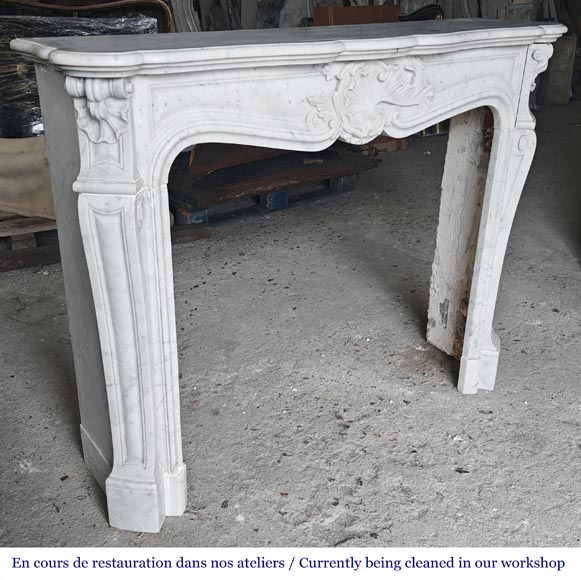 Louis XV style fireplace with an asymmetrical shell, in Carrara marble-4