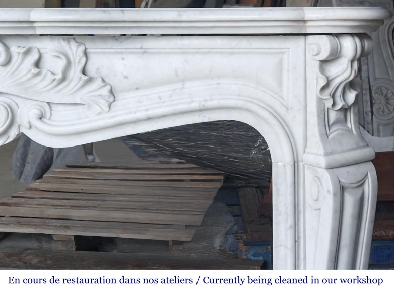 Louis XV style fireplace with an asymmetrical shell, in Carrara marble-8