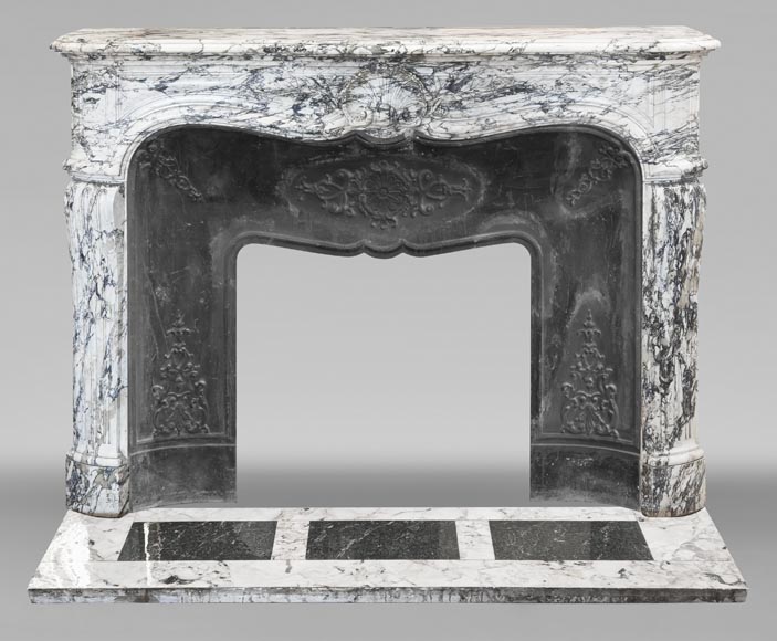 Large Louis XV style fireplace decorated with a large shell, in Saravenza marble-0