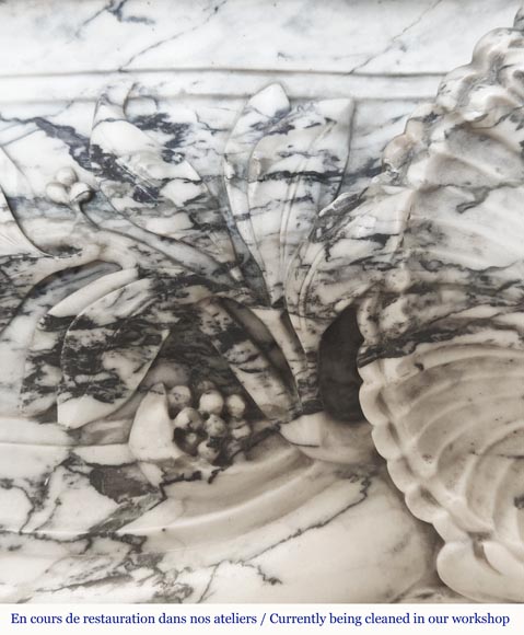  Large Louis XV style fireplace decorated with a large shell, in Saravenza marble-4