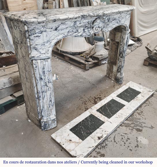  Large Louis XV style fireplace decorated with a large shell, in Saravenza marble-5