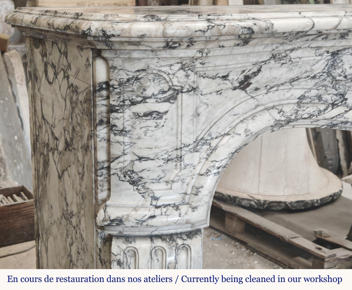  Large Louis XV style fireplace decorated with a large shell, in Saravenza marble-6