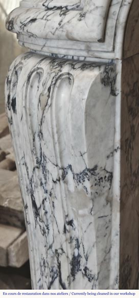  Large Louis XV style fireplace decorated with a large shell, in Saravenza marble-7