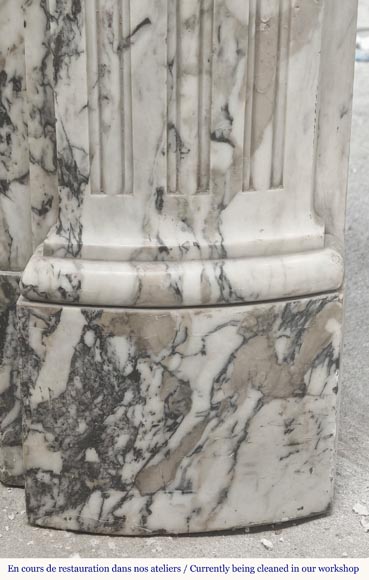  Large Louis XV style fireplace decorated with a large shell, in Saravenza marble-8
