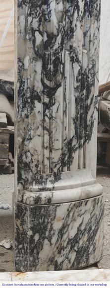  Large Louis XV style fireplace decorated with a large shell, in Saravenza marble-11
