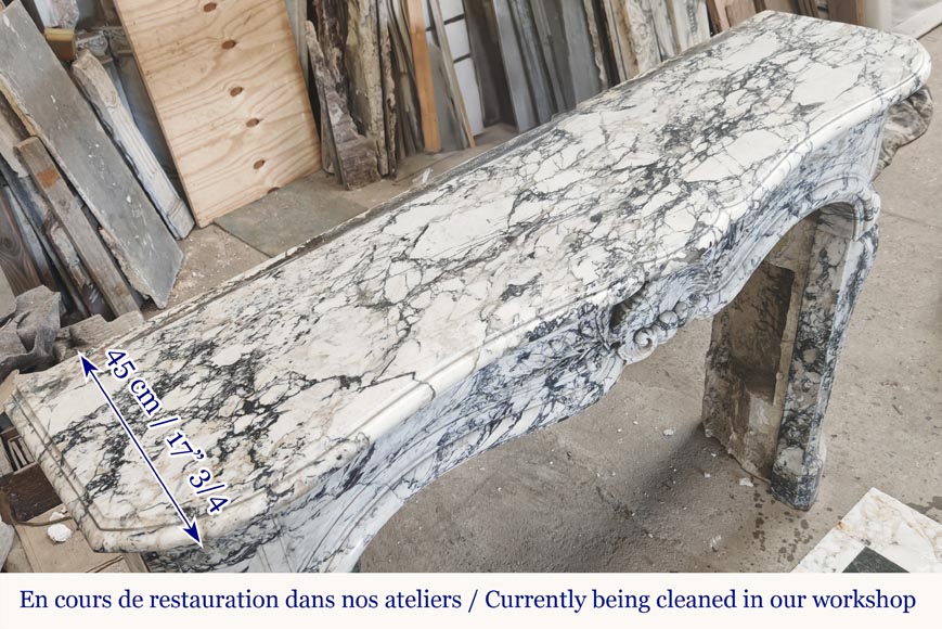  Large Louis XV style fireplace decorated with a large shell, in Saravenza marble-13