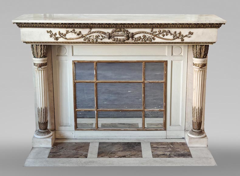 LXVI style fireplace with quiver, statuary marble and bronze-0