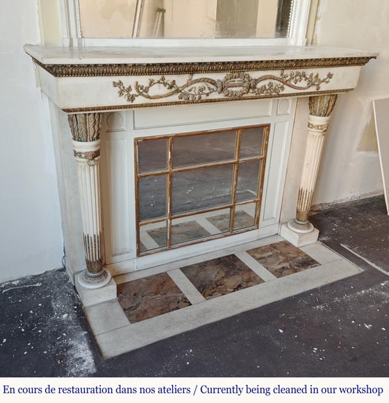LXVI style fireplace with quiver, statuary marble and bronze-2