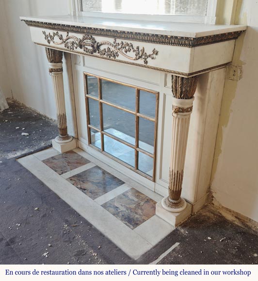 LXVI style fireplace with quiver, statuary marble and bronze-3