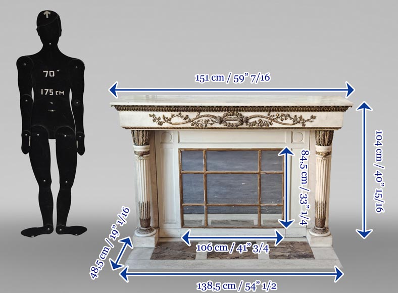 LXVI style fireplace with quiver, statuary marble and bronze-6