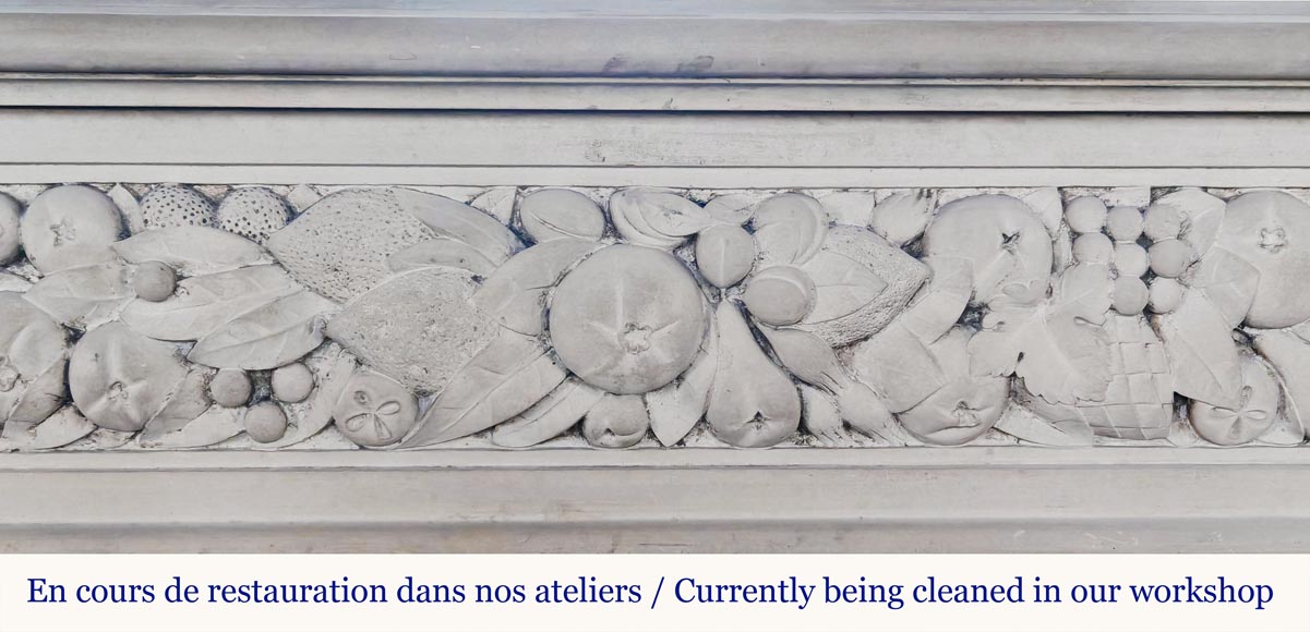 Napoleon III style fireplace in sculpted stone, with plant decoration-1