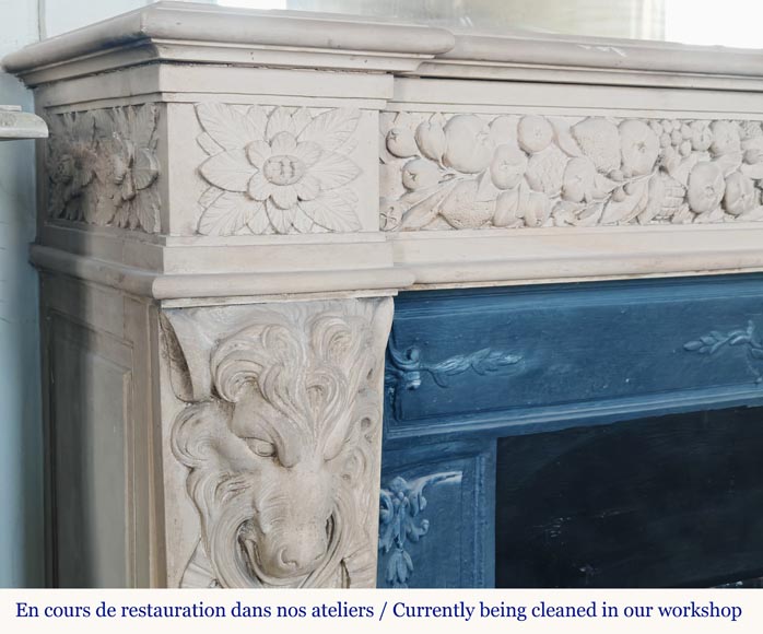 Napoleon III style fireplace in sculpted stone, with plant decoration-3