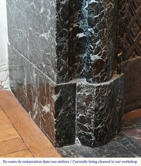 Louis XIV style fireplace in vert de mer marble-7