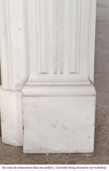 Large Louis XVI style fireplace with acanthus leaves and pearls, in statuary marble-10
