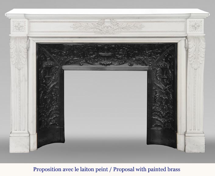 Large Louis XVI style fireplace with acanthus leaves and pearls, in statuary marble-13